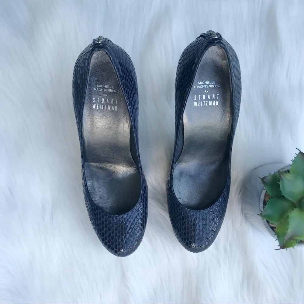 Stuart Weitzman Blue Snakeskin Studded Heels - Picture 5 of 8